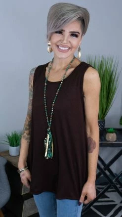 The ZigZag Stripe Chocolate Ribbed Right On Time Tank TOPS & TUNICS