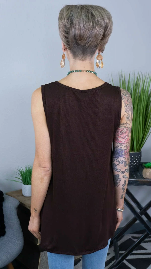 The ZigZag Stripe Chocolate Ribbed Right On Time Tank TOPS & TUNICS