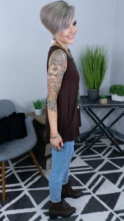 The ZigZag Stripe Chocolate Ribbed Right On Time Tank TOPS & TUNICS