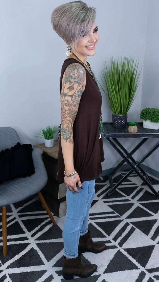 The ZigZag Stripe Chocolate Ribbed Right On Time Tank TOPS & TUNICS