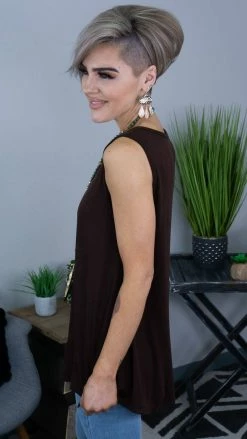 The ZigZag Stripe Chocolate Ribbed Right On Time Tank TOPS & TUNICS