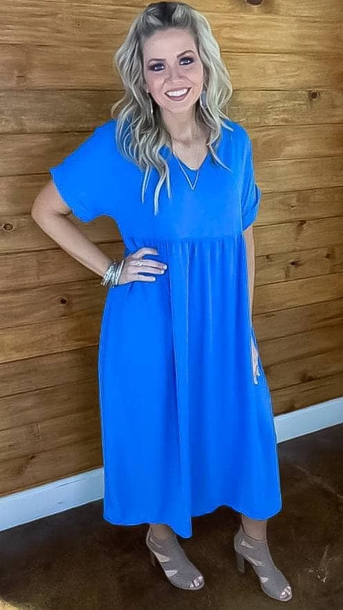 The ZigZag Stripe Cobalt City Sleek Midi Dress DRESSES