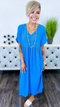 The ZigZag Stripe Cobalt City Sleek Midi Dress DRESSES