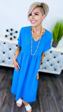 The ZigZag Stripe Cobalt City Sleek Midi Dress DRESSES