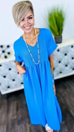 The ZigZag Stripe Cobalt City Sleek Midi Dress DRESSES