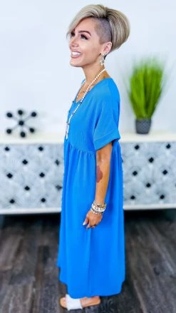 The ZigZag Stripe Cobalt City Sleek Midi Dress DRESSES