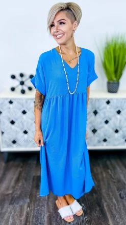 The ZigZag Stripe Cobalt City Sleek Midi Dress DRESSES