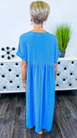 The ZigZag Stripe Cobalt City Sleek Midi Dress DRESSES