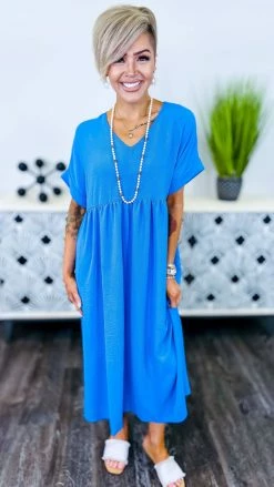 The ZigZag Stripe Cobalt City Sleek Midi Dress DRESSES