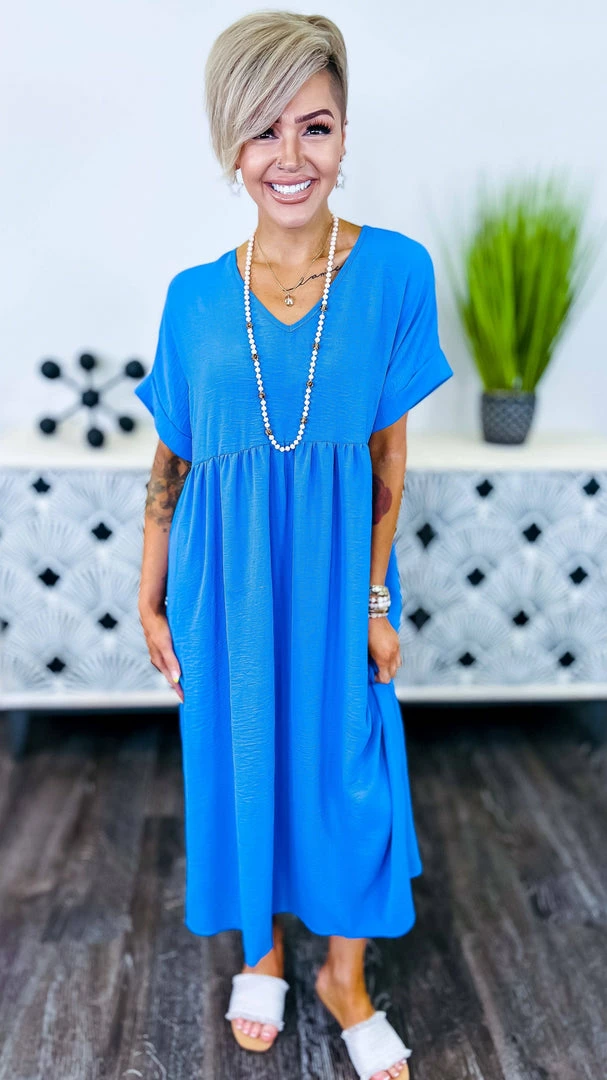 The ZigZag Stripe Cobalt City Sleek Midi Dress DRESSES