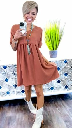 The ZigZag Stripe Copper City Sleek Dress DRESSES