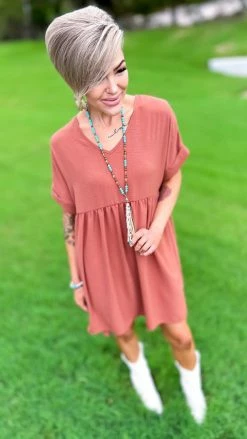 The ZigZag Stripe Copper City Sleek Dress DRESSES