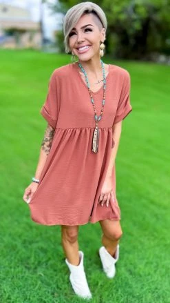 The ZigZag Stripe Copper City Sleek Dress DRESSES