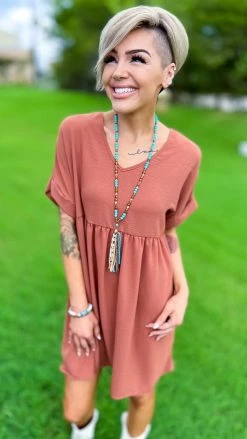 The ZigZag Stripe Copper City Sleek Dress DRESSES