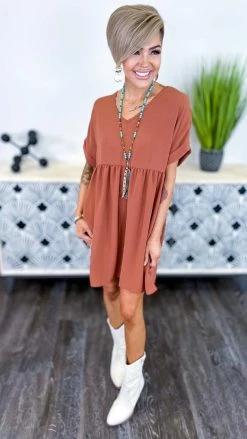 The ZigZag Stripe Copper City Sleek Dress DRESSES