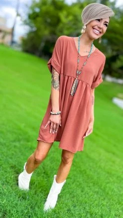 The ZigZag Stripe Copper City Sleek Dress DRESSES