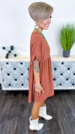 The ZigZag Stripe Copper City Sleek Dress DRESSES