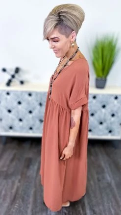 The ZigZag Stripe Copper City Sleek Midi Dress