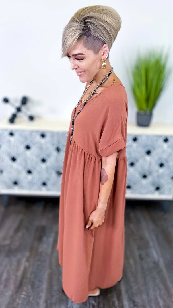 The ZigZag Stripe Copper City Sleek Midi Dress