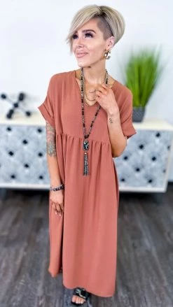 The ZigZag Stripe Copper City Sleek Midi Dress