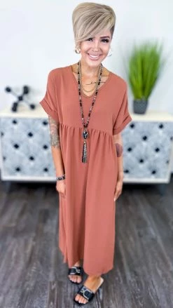 The ZigZag Stripe Copper City Sleek Midi Dress