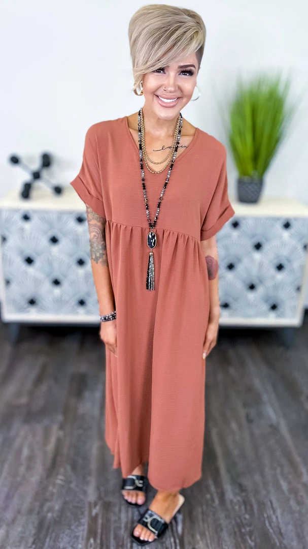 The ZigZag Stripe Copper City Sleek Midi Dress