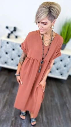 The ZigZag Stripe Copper City Sleek Midi Dress