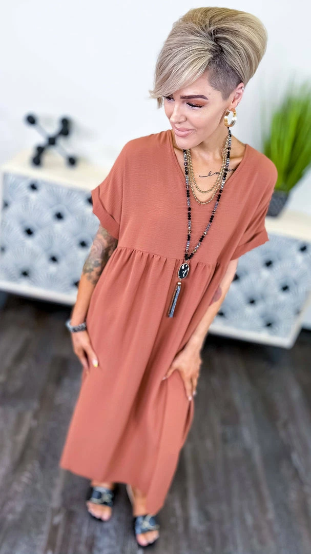 The ZigZag Stripe Copper City Sleek Midi Dress