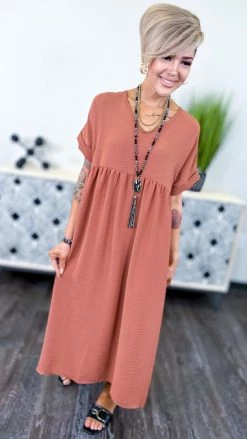 The ZigZag Stripe Copper City Sleek Midi Dress