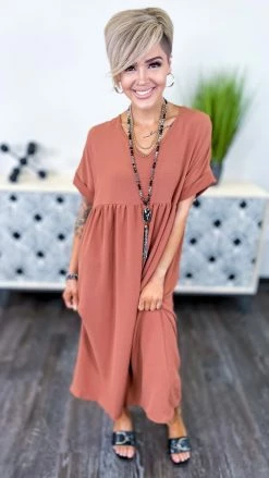 The ZigZag Stripe Copper City Sleek Midi Dress