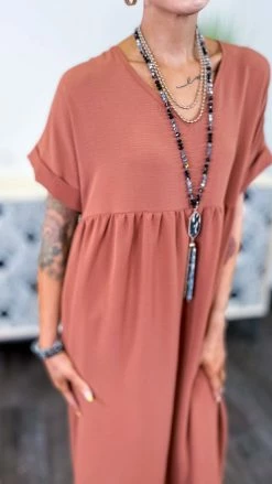 The ZigZag Stripe Copper City Sleek Midi Dress