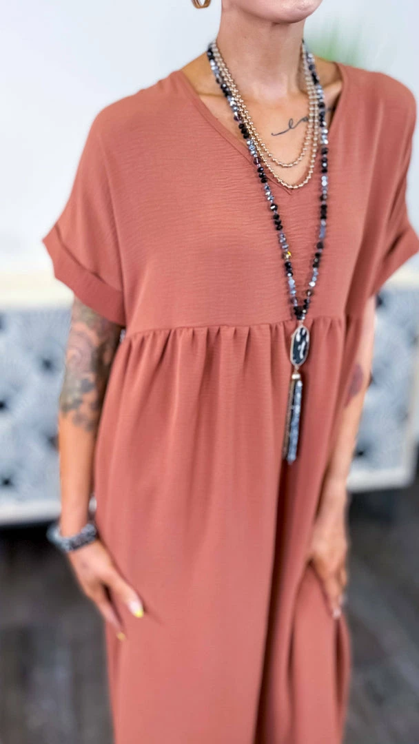 The ZigZag Stripe Copper City Sleek Midi Dress