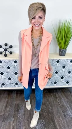 The ZigZag Stripe OUTERWEAR Coral Martini Nights Vest [NO RETURNS]