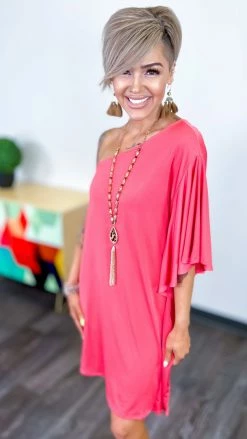 The ZigZag Stripe Coral Reserved Party Dress DRESSES