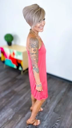 The ZigZag Stripe Coral Reserved Party Dress DRESSES