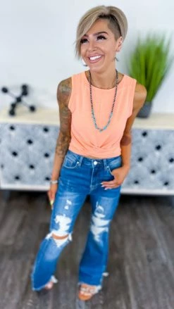 Zenana TOPS & TUNICS Coral Twisted Feelings Tank [NO RETURNS]