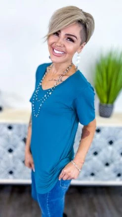 The ZigZag Stripe TOPS & TUNICS Dark Jade Boyfriend V-Neck Tee