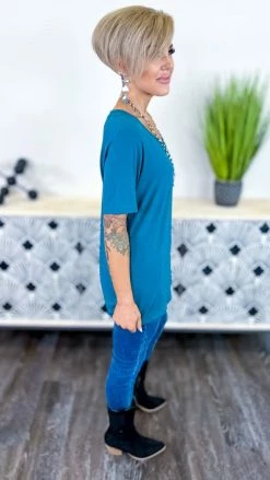 The ZigZag Stripe TOPS & TUNICS Dark Jade Boyfriend V-Neck Tee