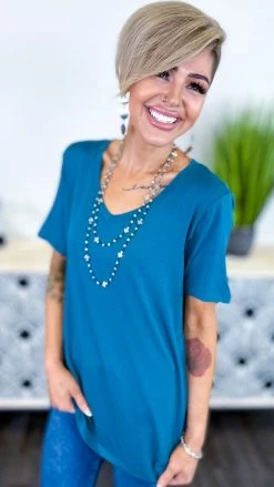 The ZigZag Stripe TOPS & TUNICS Dark Jade Boyfriend V-Neck Tee