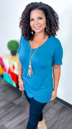 The ZigZag Stripe TOPS & TUNICS Dark Jade Boyfriend V-Neck Tee