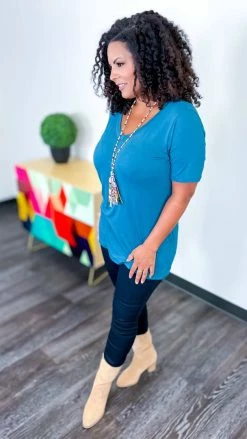 The ZigZag Stripe TOPS & TUNICS Dark Jade Boyfriend V-Neck Tee