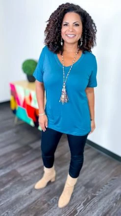 The ZigZag Stripe TOPS & TUNICS Dark Jade Boyfriend V-Neck Tee