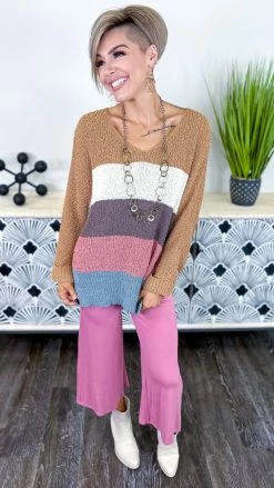 The ZigZag Stripe Dark Mauve Casual Gaucho Pants [NO RETURNS]