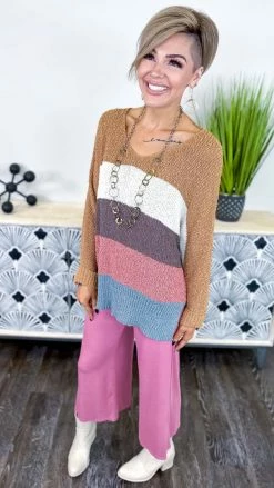 The ZigZag Stripe Dark Mauve Casual Gaucho Pants [NO RETURNS]