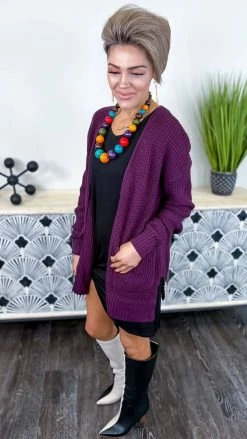 Zenana Dark Plum Take Direction Cardigan