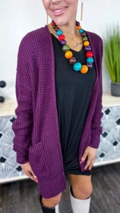 Zenana Dark Plum Take Direction Cardigan