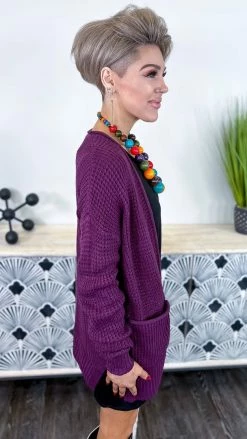 Zenana Dark Plum Take Direction Cardigan
