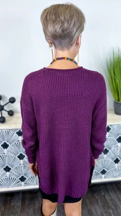 Zenana Dark Plum Take Direction Cardigan