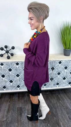 Zenana Dark Plum Take Direction Cardigan