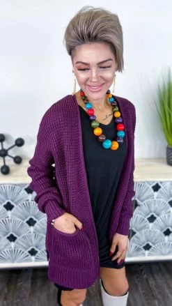 Zenana Dark Plum Take Direction Cardigan
